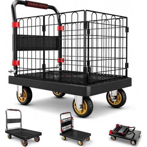 250 Kg Chariot De Transport Grille Amovible Pliable Chariot À Plateforme Non Chute Chariot Roulant À Haute Clôture Silencieux Antidérapant Roues Résistantes À L'Usure Pour Transports Lourds (1/5)