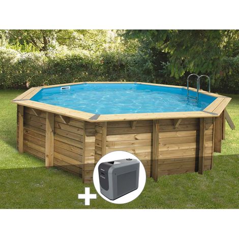 Kit piscine bois Ubbink Océa 5,10 x 1,20 m - Liner bleu + Poolican