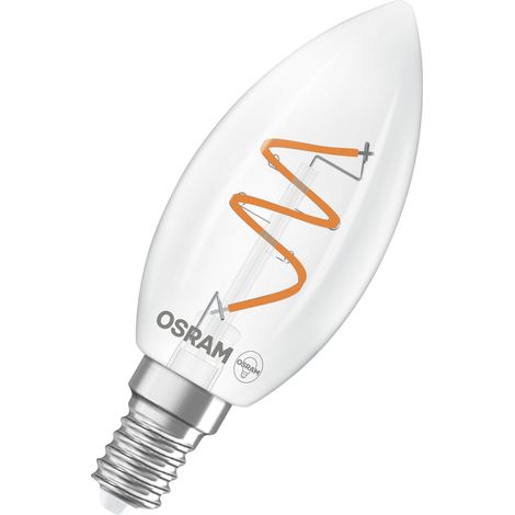 OSRAM Vintage 1906 Classic ist eine warmweiße, dimmbare LED-Lampe in Minikerzenform mit spiralförmigem Filament. Sie bietet 3.1 W, 300 lm, E14 Fassung, klarfarbenes Glas, 35 mm Durchmesser, 2700 K.
