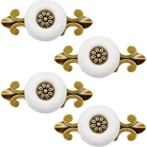 Online Store - 4 pièces Poignée en Céramique Poignée de Porte avec vis de 2.5cm, Blanc, Vintage Poignée D'armoire Classique Poignée de Tiroir Pour (1/5)