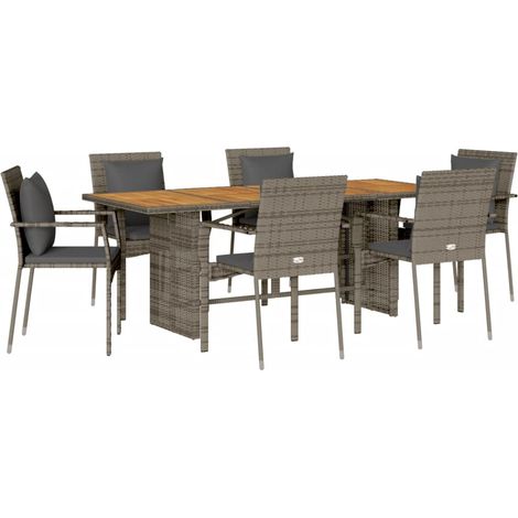 Maison Exclusive - 7-tlg. Garten-Essgruppe mit Kissen Grau Poly R