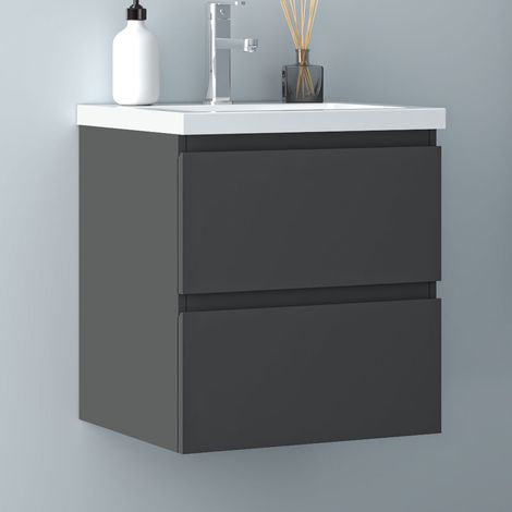 50 cm Badmöbel Set Unterschrank 2 Schubladen soft close Badezimmermöbel Selbstmontierter mit Weiß Mineralguss waschtisch Unterschrank mit Anthrazit Matt (1/5)
