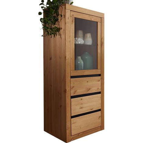 Highboard Massivholz mit Schubkästen WILSON-69 in Kiefer massiv eichefarbig, B/H/T: ca. 61,5/150/42 cm (1/5)