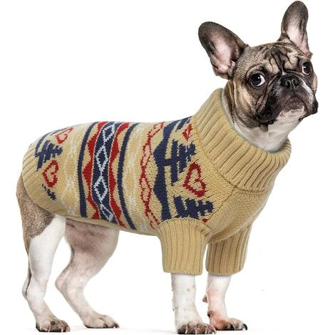 Weihnachtspullover für Hunde, Größe S, Khaki, warmer Rollkragenpullover (1/4)