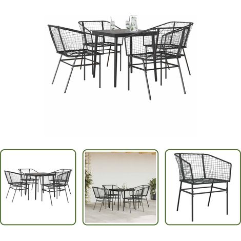 Chaise de jardin - Ensemble à manger de jardin 5 pcs noir résine tressée verre (1/5)