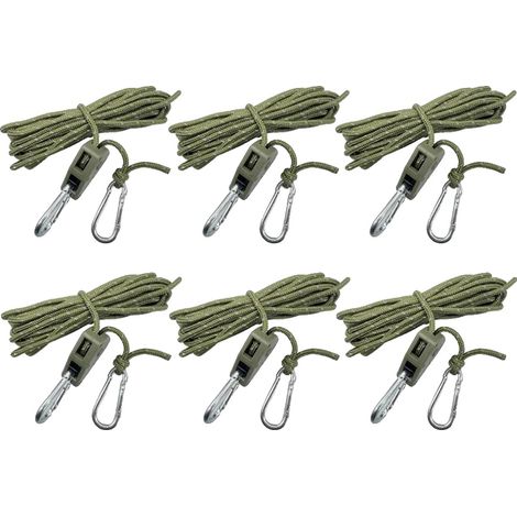 Cuerda para tienda de campaña, juego de 6 tensores reflectantes, sistema de poleas duradero, verde militar (1/2)