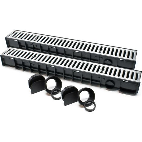 Helloshop26 – Lot de 2 caniveaux d'évacuation 1 m – Grille antidérapante – Capacité 1,5 tonnes – Acier galvanisé et plastique – Drainage eaux usées