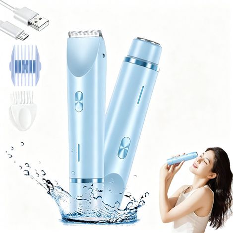 Epilierer – 1 Stück – USB-aufladbar – Körperhaartrimmer für Frauen – 3-in-1 Multifunktionsrasierer – Präzisionstrimmer – Elektrischer Rasierer und Trimmer in einem – Epilation für Frauen – Blau (1/5)