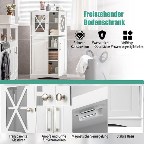 Mobiletto portaoggetti per bagno, bianco, 60x30x108 cm, ripiani regolabili (1/5)