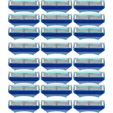 Lame rasoir homme 5 lames manuel, porte-lame universel 5 couches, rasoir de sécurité bleu, lot de 24 pièces, compatible avec manches standard, coupe nette et précise. (1/5)