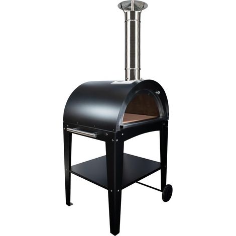 MF - Four à bois extérieur pour pizzas et pain modèle Chef Junior noir avec table pour usage au jardin (1/5)