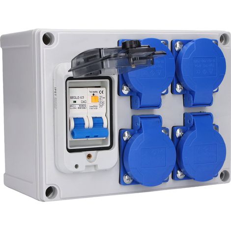 Prise murale double allemande 200-250V avec interrupteur différentiel 230V 40A 1P+N, boîtier encastrable, réceptacle 2P+T, norme DIN, pour camping-car et atelier. (1/5)