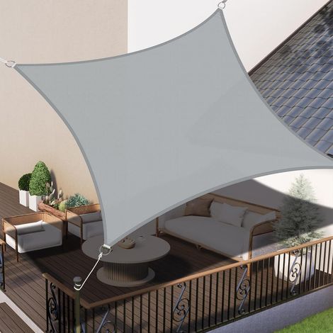 Sonnensegel 2x2m Wasserdicht Rechteckig Hellgrau 95% UV-Schutz für Garten & Terrasse (1/5)