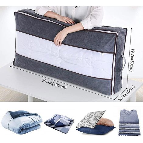 Ensemble de 2 grands sacs de rangement non tissés à glisser sous le lit - Boîte de rangement pliable pour couettes, couvertures, oreillers, jouets et vêtements (1/4)