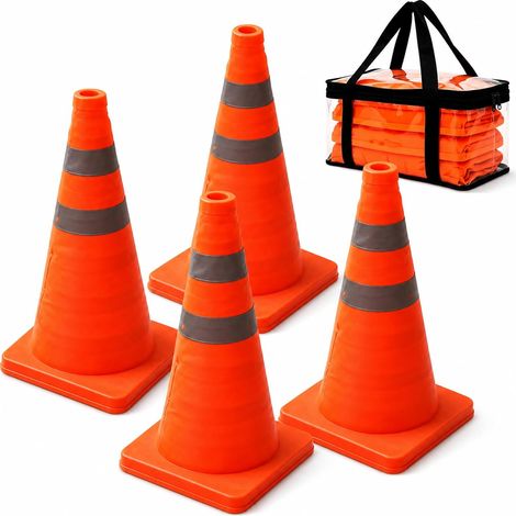 4 Pièces Cônes De Sécurité Pliables 45cm Cônes De Signalisation, Cône D'avertissement Réfléchissant Cône De Trafic Pliable Cônes De Sécurité Für Régulation du Trafic Et Chantiers Orange (1/5)