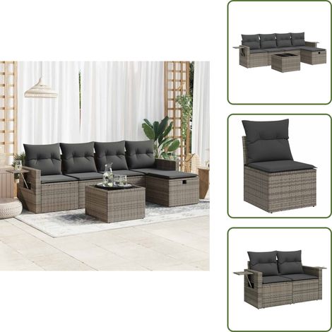 6-tlg. Garten-Sofagarnitur mit Kissen Grau Poly Rattan - Gartensofa Set - Garten Sofa Set - Outdoor Sofa Set - Garten Sofagarnitur (1/5)