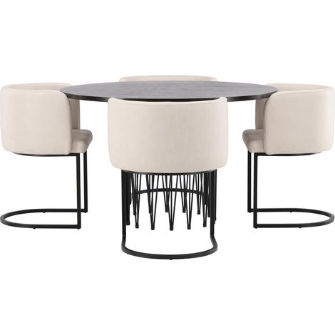 Stone Essgruppe Esstisch schwarz 4 Stühle beige. (1/4)