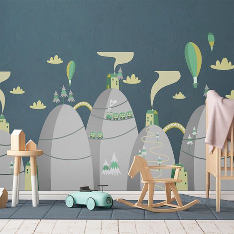 Stickers montagnes scandinaves montgolfières en compétition 40 x 60 cm (1/5)