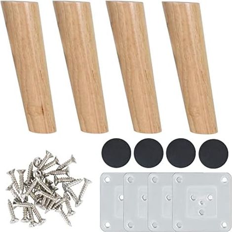 4 patas de madera para muebles de 20 cm, patas de madera para sofá con placa de montaje, tornillos y alfombrilla antideslizante, patas de madera para muebles inclinadas para cama, armarios, mesas y si (1/4)