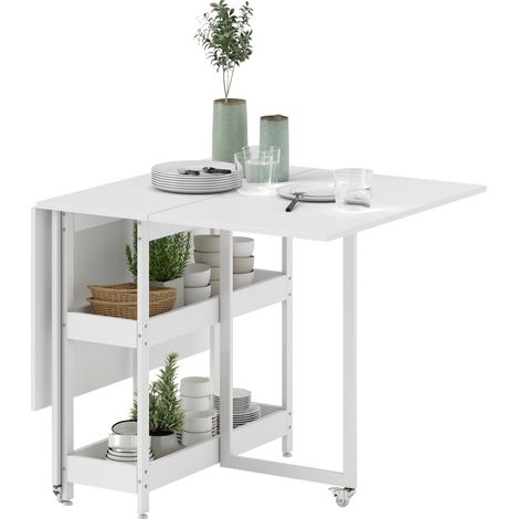 Mesa de comedor plegable blanca para 2-4 personas con 2 estantes abiertos 133,4 x 80 x 75 cm HOMVRA (1/5)