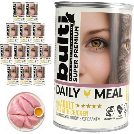BULTI Repas Quotidien Adulte Aliment humide pour chats adultes Poulet 12 x 400 g (1/2)