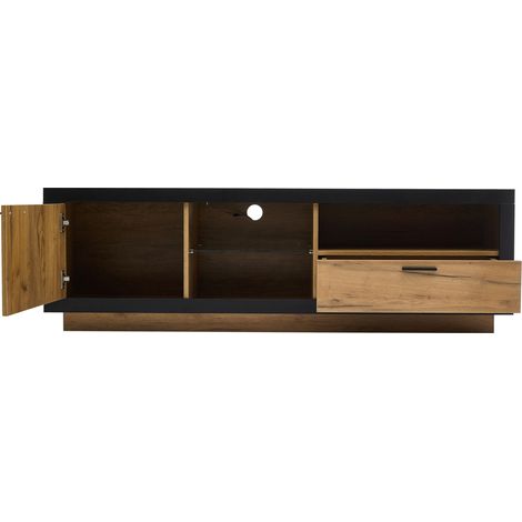 Mobile TV LED 160x40x50 cm in truciolato e vetro temperato nero e rovere (1/5)