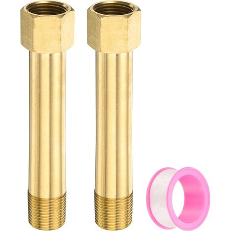 2 Pack Raccord De Tuyau En Laiton 3/8" G Male x 3/8" G Female, Rallonge En Laiton Raccord De Tuyau Adaptateur De Connexion Avec Ruban 4 Inch / 100mm Longueur (1/5)
