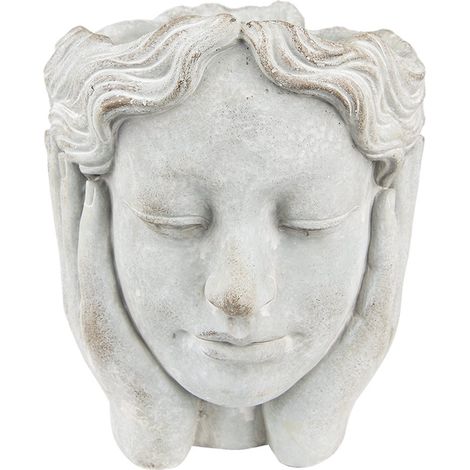 Pot de Fleurs Tête de Statue Décoration de Jardin ou Intérieur en Pierre Gris 15 x 25 cm - PANGIVO (1/5)