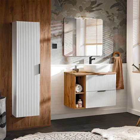 Ensemble meuble simple vasque 80cm 2 niches et colonne Adriel Blanc (1/5)