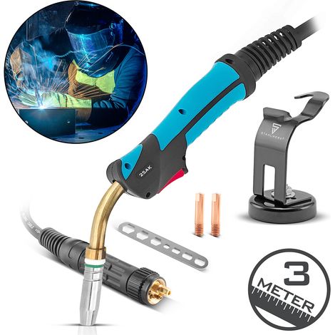 STAHLWERK Set di torce per saldatura AK25/MB25 con supporto - confezione da 3 metri di tubo flessibile, accessori professionali per saldatrici MIG/MAG a gas inerte con attacco centrale Euro