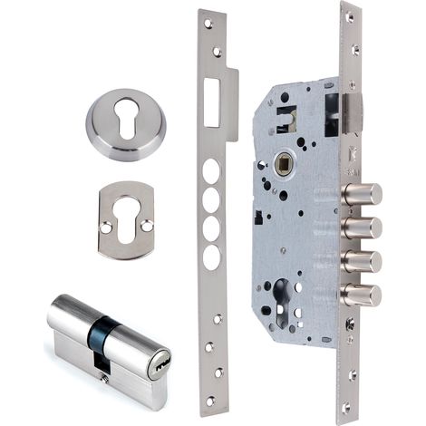 Cerradura seguridad 50mm canto recto 4 bulones acero níquel satinado puerta entrada (1/3)