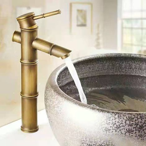 European-style antique all-copper faucet, retro bamboo-style bathroom faucet for hot and cold water basins and washbasins -- Bamboo-style protruding tip.