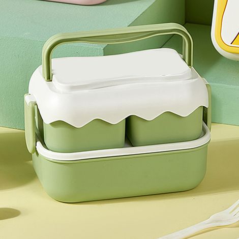 Boîte à lunch portable en plastique à 2 compartiments, résistante au chauffage et étanche, idéale pour les étudiants et les travailleurs (couleur avocat). (1/5)