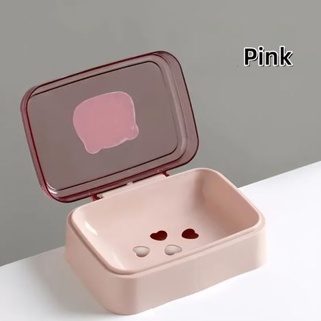 Porte-savon mignon en forme d'ours à couvercle rabattable - Support de drainage créatif en plastique pour comptoir de salle de bain,