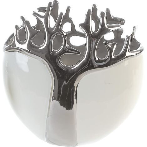 Vase en céramique Blanc/argenté avec Motif Arbre argenté Hauteur 21 cm (1/5)