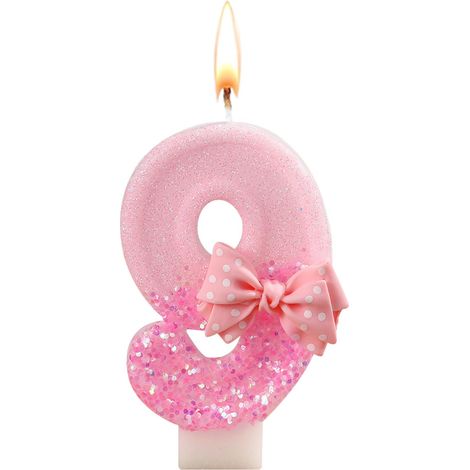 Bougie 9e anniversaire fille - Bougie rose - Décoration de gâteau 9,3D - Bougies d'anniversaire roses - Chiffres 9 - Violet - Décoration d'anniversaire pour fille de 9 ans (1/5)