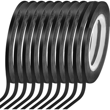 10 rouleaux de ruban adhésif pour tableau blanc 1/8 po, ruban fin à rayures, ruban pour tableau blanc effaçable à sec, ruban isolant noir (1/5)