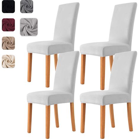 Housses de chaise extensibles en velours doux pour salle à manger, salon, décoration de mariage (4 pièces, gris clair) (1/5)