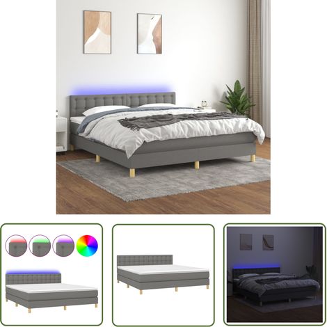 The Living Store Sommier à lattes de lit et matelas et LED Gris foncé 160x200 cm - Sommier Tapissier - Lit Plateforme - Lit Avec Led - Matelas À Ressorts Ensachés - Têted Lit Ajustable (1/5)