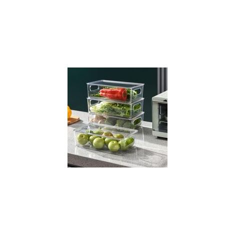 Lot de 4 boîtes de rangement frigo empilables avec couvercles – Transparent sans BPA – Pour réfrigérateur, congélateur, armoires (1/4)
