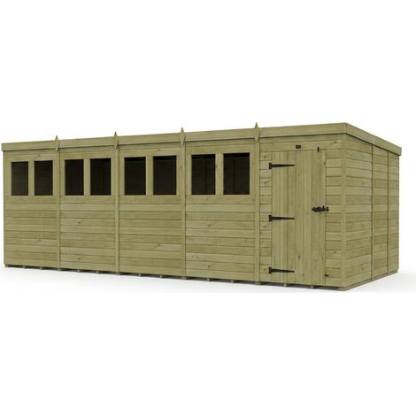 20ft x 9ft Pent Garden Shed Single Door With Windows - Pressure Treated Timber - L610 x W274 x H210 cm - Natural
