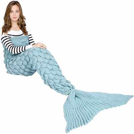 Couverture de Queue de sirène, Toutes Les Saisons Chaude Couverture de lit canapé Couette Salon Sac de Couchage pour Enfants et Adultes, écailles de Poisson, 190 x 90 cm - Bleu Clair (1/5)