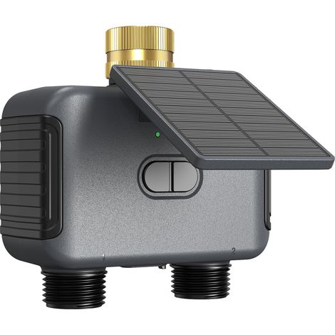 Programmateur Arrosage WiFi 2 Voies Solaire, Programmateur Arrosage Connecté avec Débitmètre (1/5)