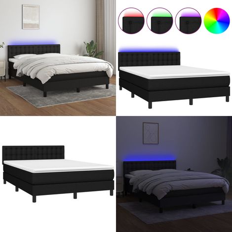Sommier à lattes de lit avec matelas LED Noir 140x200 cm Tissu - Sommier Tapissier - Lit Avec Led - Matelas À Ressorts Ensachés - Têted Lit Ajustable - Éclairage LED - Home & Living (1/5)