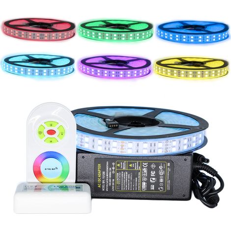 Kit de cinta profesional 5050 - 120 LED/m - 5 metros RGB impermeable (IP67) con controlador y transformador | Longitud: 5 metros - Control remoto del controlador: No está incluido - Transformador: Fuente de alimentación 12V/8A (1/5)