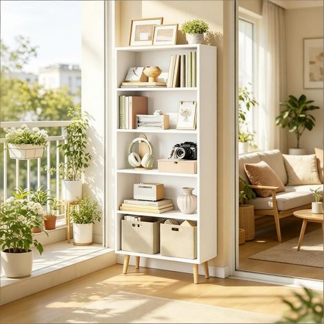 Bibliothèque autoportante, étagère sur pied en métal, meuble de rangement pour cuisine, étagère à livres, armoire de stockage verticale (unité seule) (1/5)