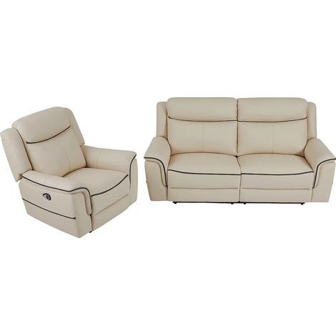 Canapé 3 places et fauteuil relax électrique en cuir beige ADELIO (1/5)