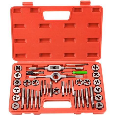 Coffret Tarauds et Filières Métrique 40 Pièces M3-M12 en Acier Kit Tarauds à Goujure Filières de Filetage Extracteurs de Vis (1/5)