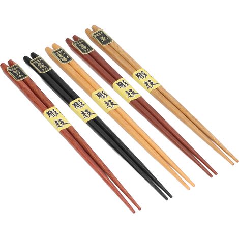 Ensemble de baguettes de 5 couleurs différentes, en bois naturel, antidérapantes et confortables à utiliser. Baguettes pointues réutilisables. (1/5)