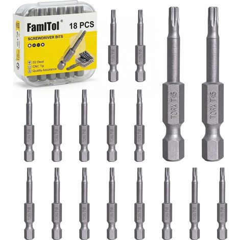 18 Pièces T15 Embout Torx 50 mm Embouts de Vissage Magnétiques en Acier S2 pour Outils Électriques Électronique Appareils Ménagers et Réparation Automobile (1/5)